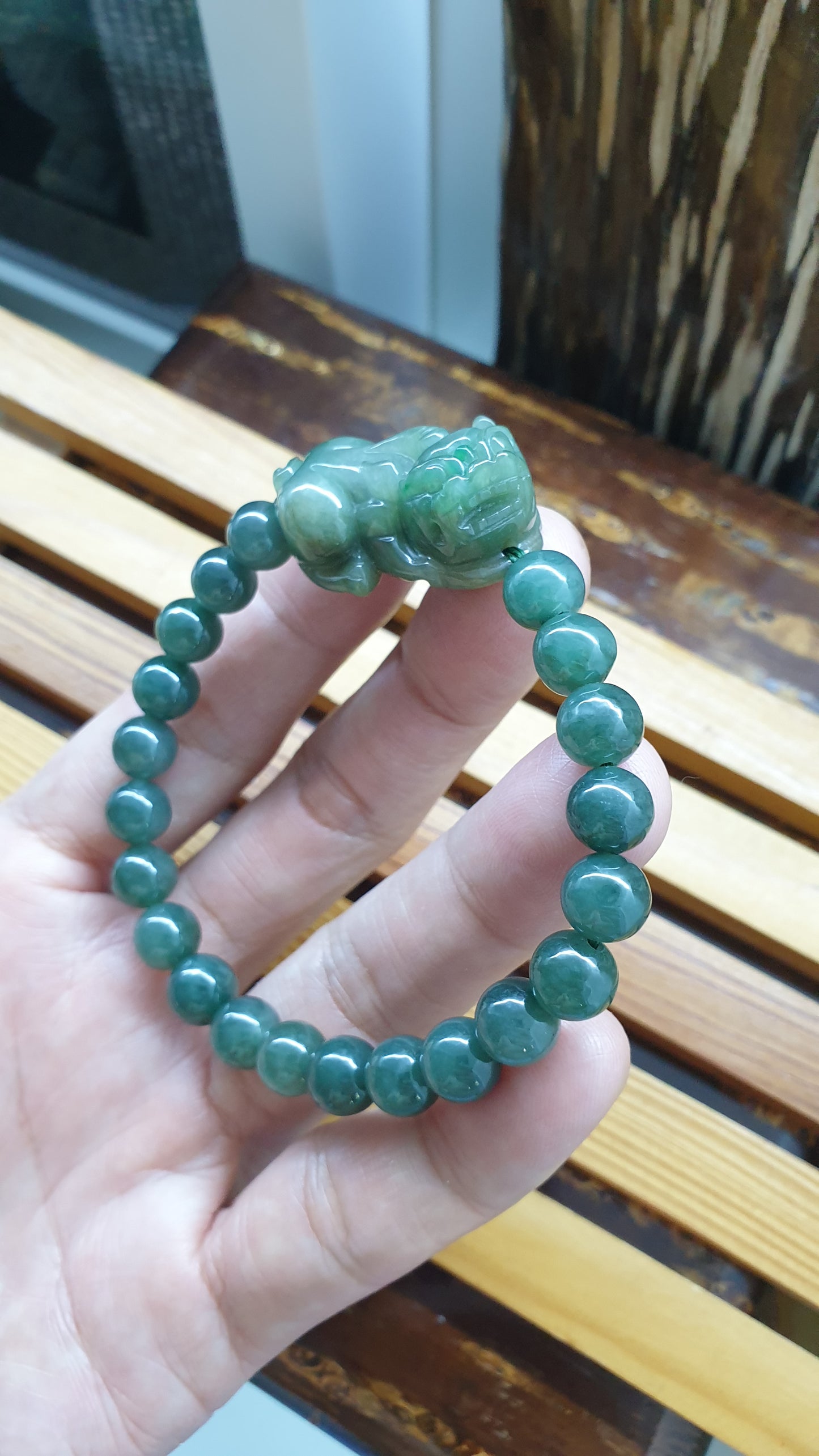 Jade Pixiu Fortune Magnet Bracelet 17cm Fei Cui Type A Myanmar Jadeite
