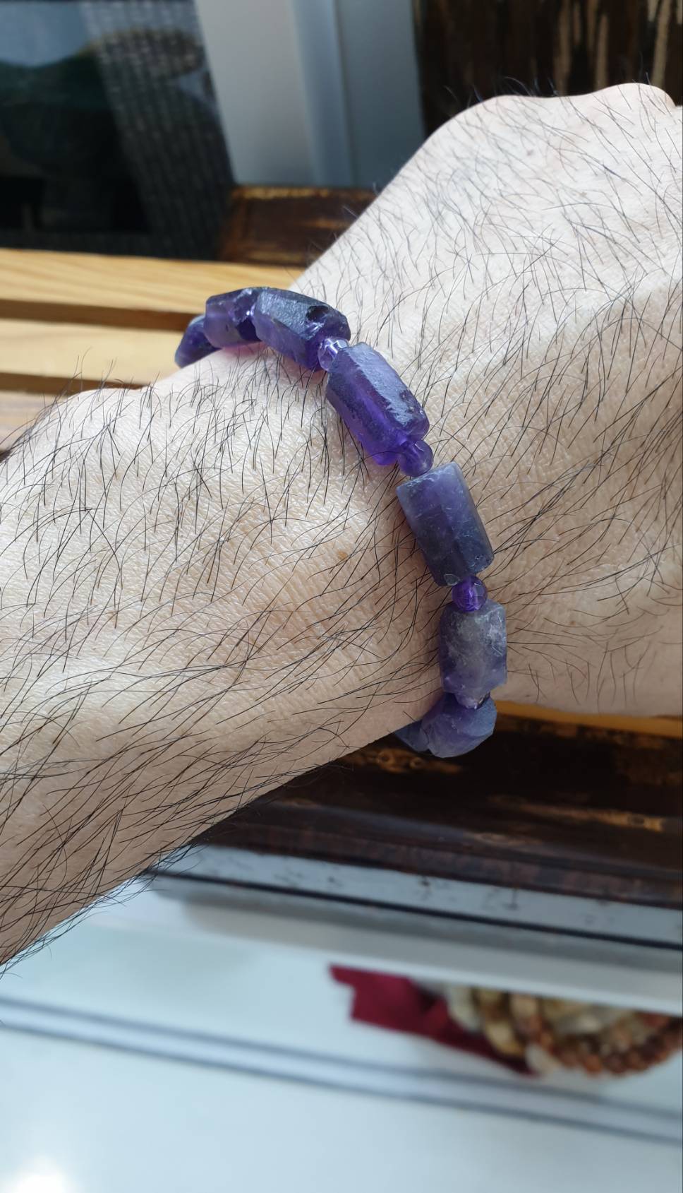 Amethyst Stretch Bracelets 17cm, Natural Gemstone Rugged Cylinder Beads