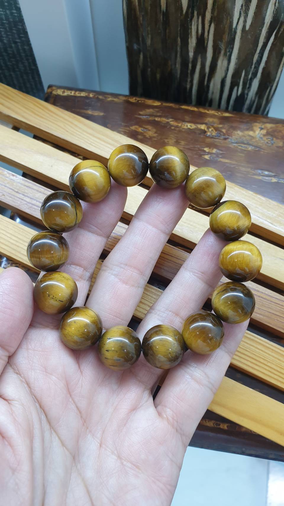 Tiger Eye Bracelets 18 cm - Genuine Gemstone Beads 16 mm