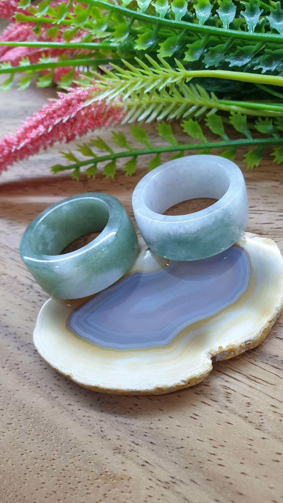 Marbled Green Jade Archers Ring 12.25US 12.75US Fei Cui Type A Natural Myanmar Jadeite