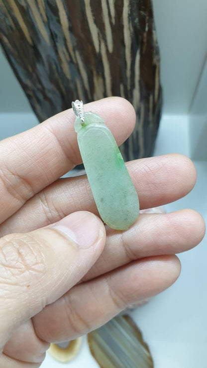Jade Pea Pod Pendant | Fei Cui - Type A Jadeite | Sterling Silver Bail