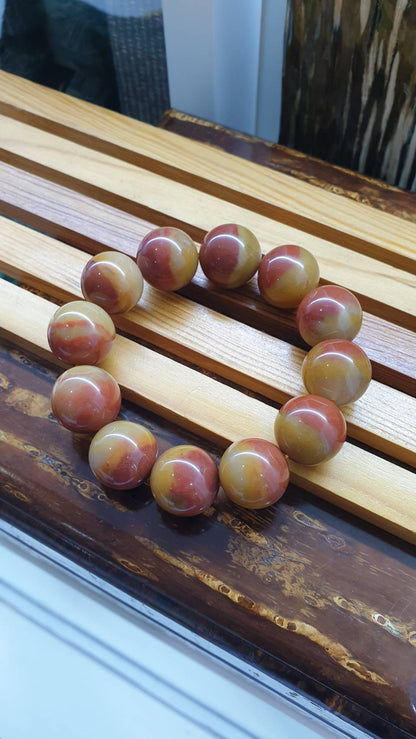 Red Yellow Jasper Two Tone Bracelet 18cm Natural Semiprecious Stone Beads