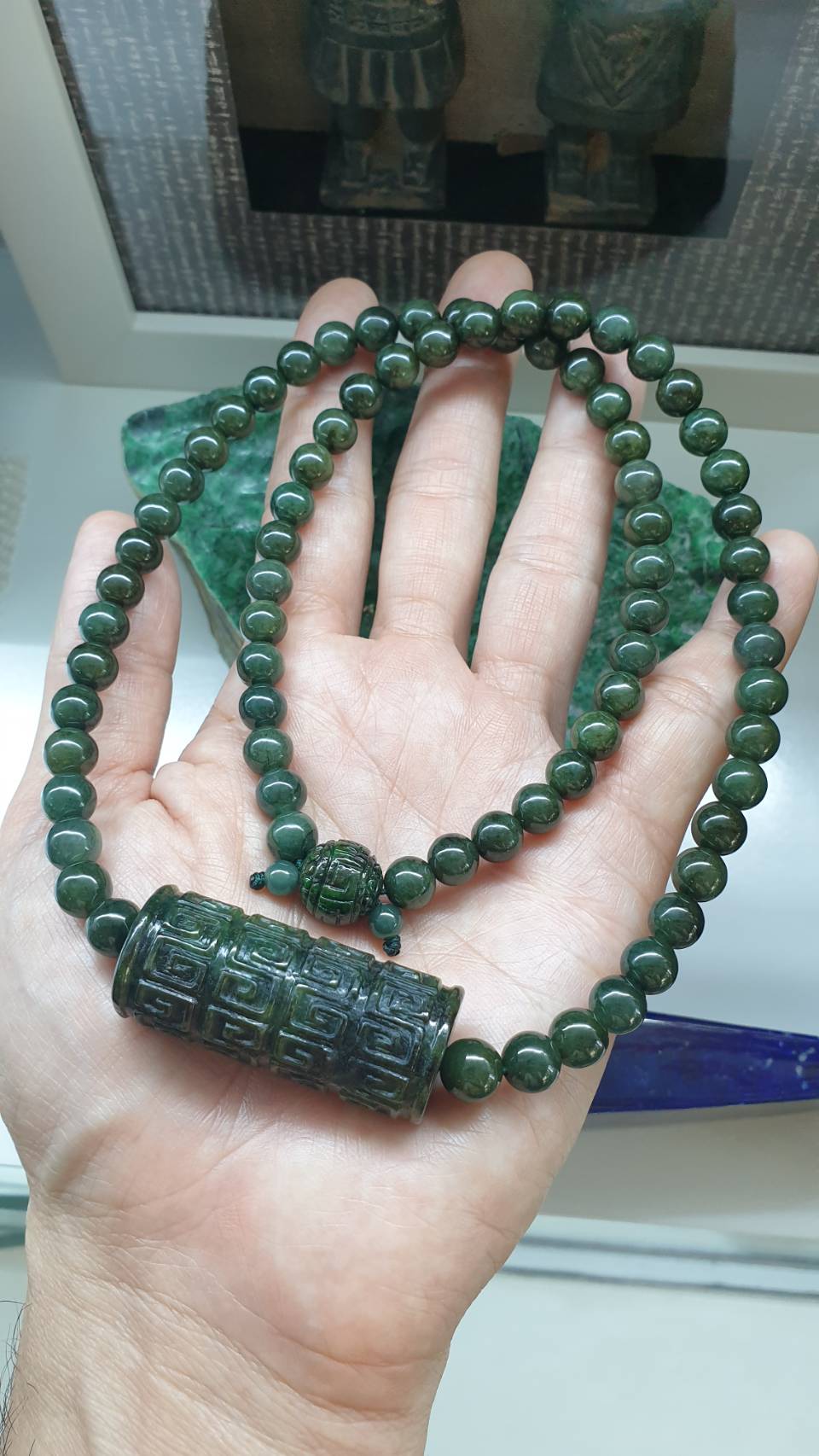 Ru Yi Jade Statement Necklace 26inch Natural Smoky Green Fei Cui Type A Jadeite