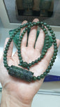 Ru Yi Jade Statement Necklace 26inch Natural Smoky Green Fei Cui Type A Jadeite