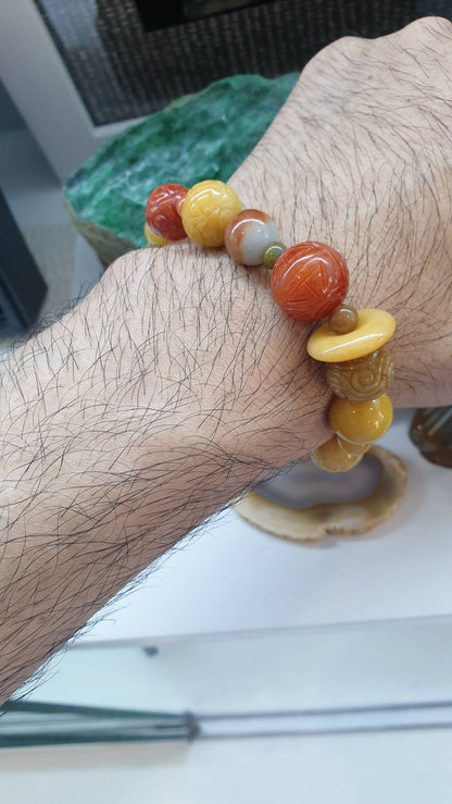 Natural Honey Jade 17cm Bracelet - Type A Myanmar Jadeite Mixed Beads