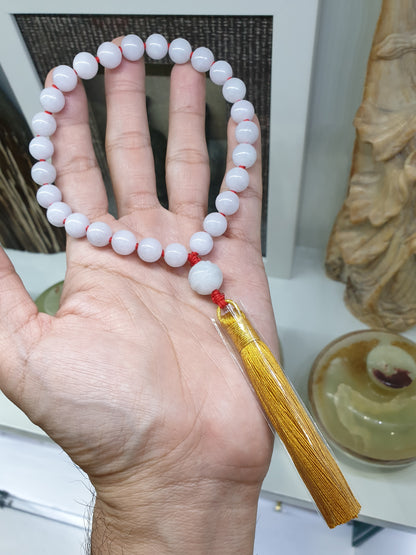 Jade Japa Mala | White Beads - Type A Jadeite | Handcrafted Lucky  Charms Ideal for Gifting 🎁
