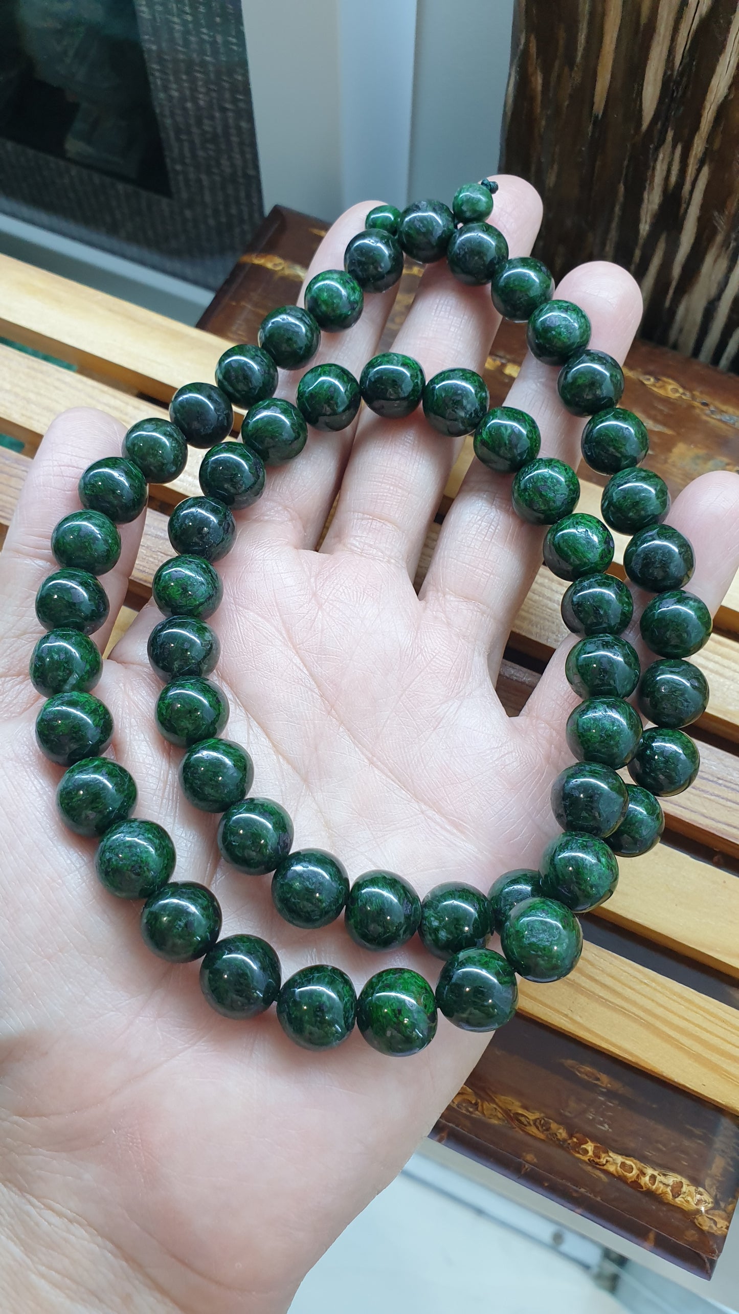 Mawsitsit Handmade Beads Necklace 24inch Fei Cui Type A from Myanmar