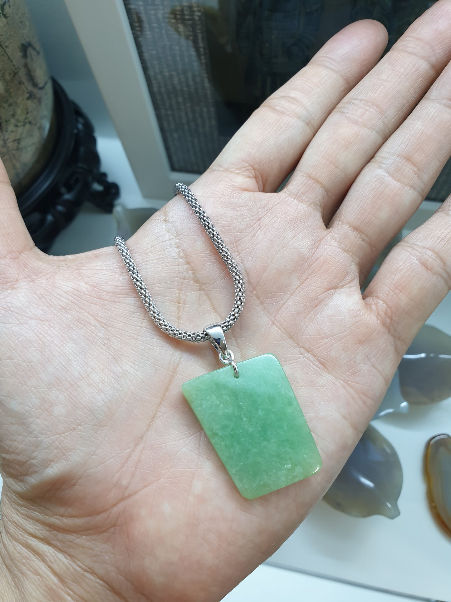 Green Jade Dog Tag Pendant (Selection) | Fei Cui - Type A Jadeite | Authentic Sterling Silver