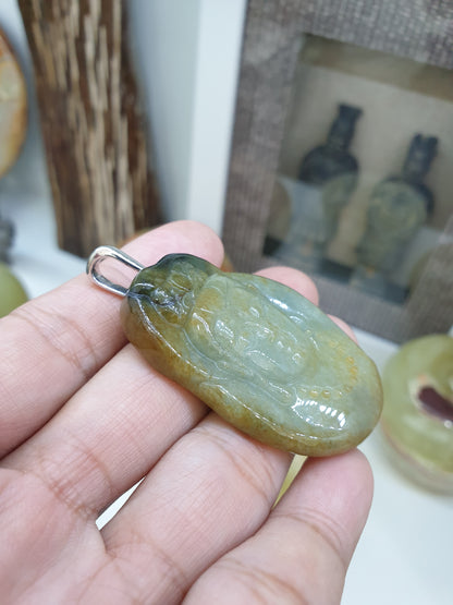 Jade Guan Yin Pendant | Fei Cui - Type A Jadeite & Sterling Silver