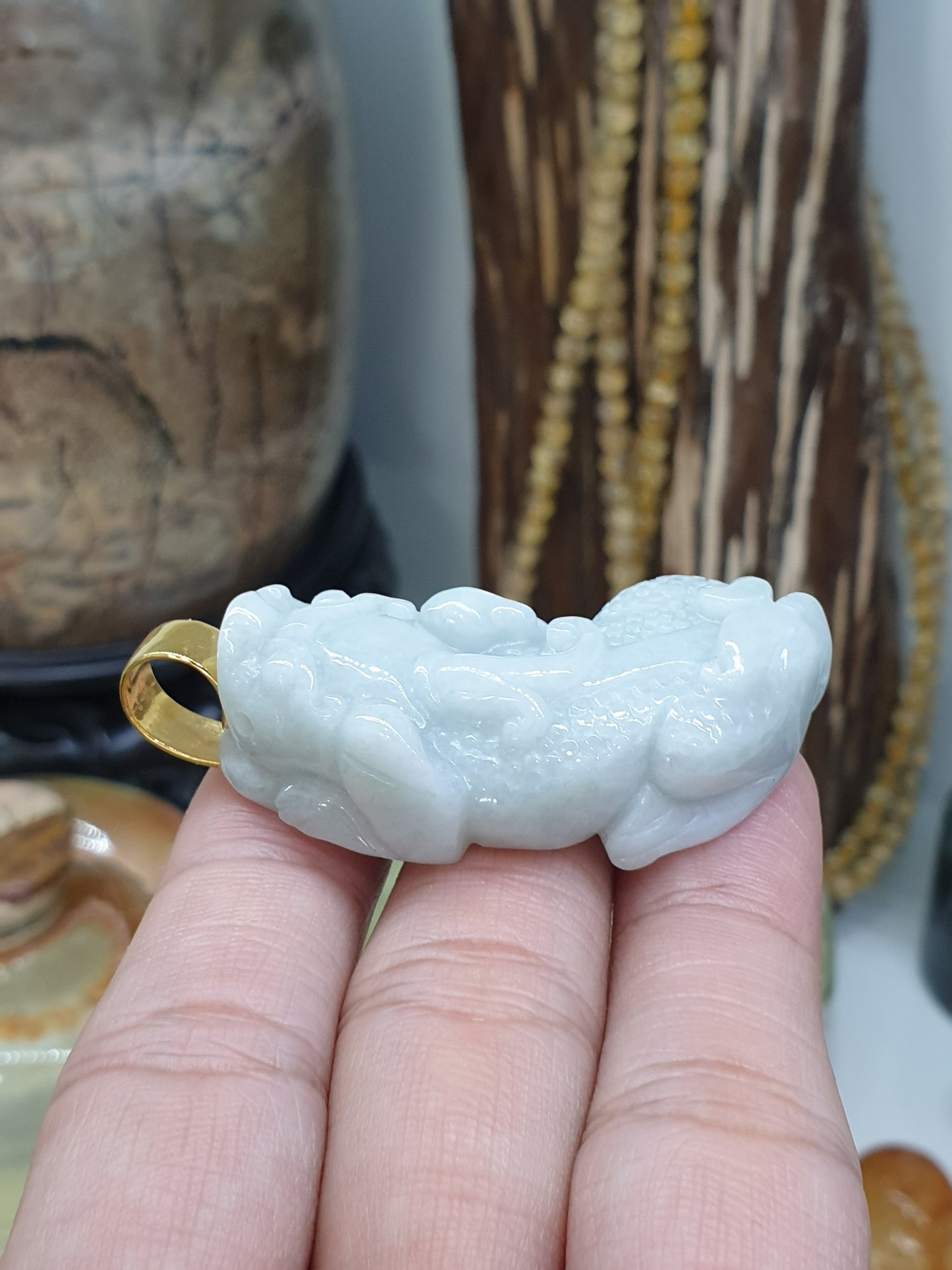 🐉White Jade Pixiu Pendant | Solid 9K Gold | Type A Natural Jadeite