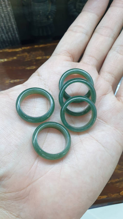 Type A Natural Green Jadeite Solid Band Ring US Size 5.5 to 9.75