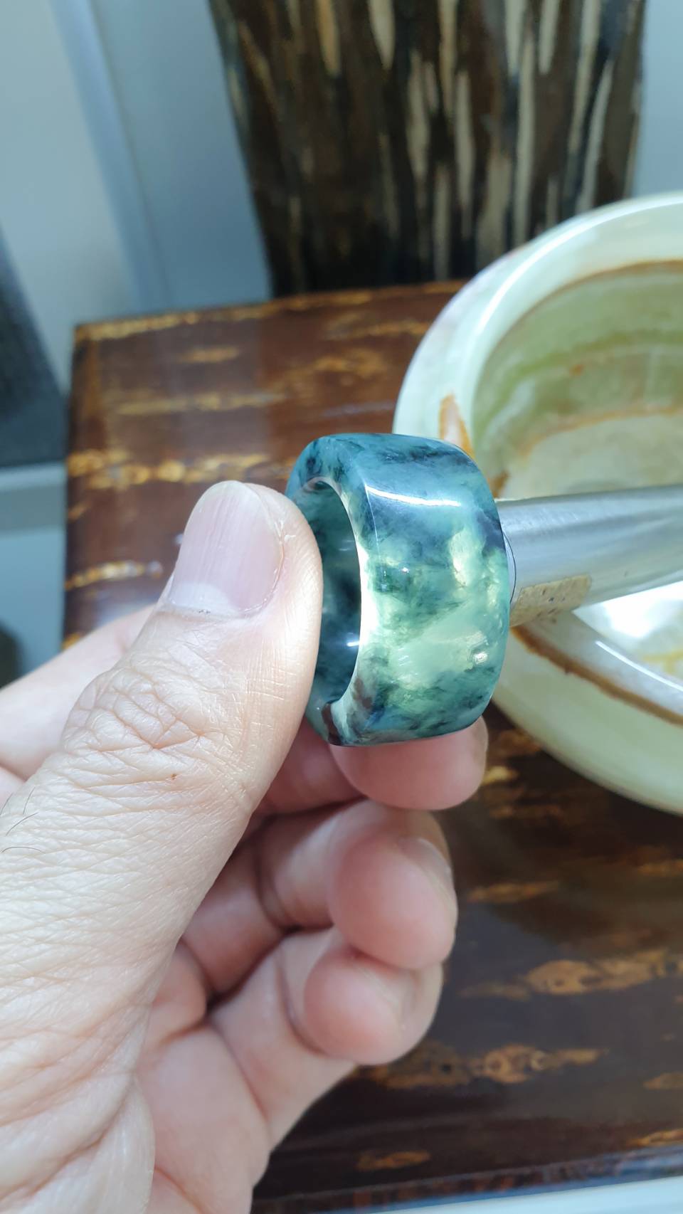 Jade Archers Rings US11.75 Type A Natural Jadeite Grayish Blue