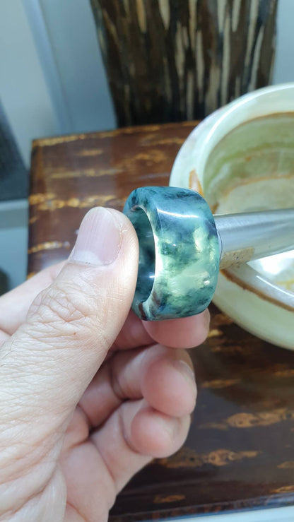 Jade Archers Rings US11.75 Type A Natural Jadeite Grayish Blue