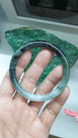 Cylindrical Jade Bangle S56 Slim Type A Natural Blue Jadeite Black Banded
