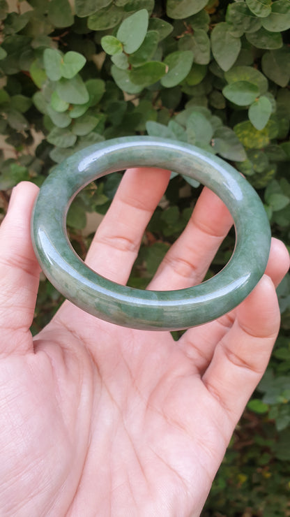 Green Jade Cylindrical Bangle S57.5 Fei Cui Type A Burma Jadeite