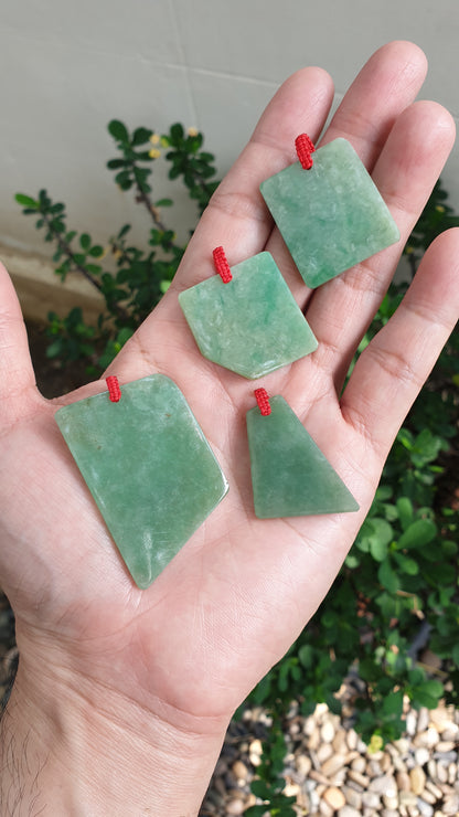 Jade Dog Tag Pendant (Freeform) | Fei Cui - Type A Jadeite | Lucky Red Thread