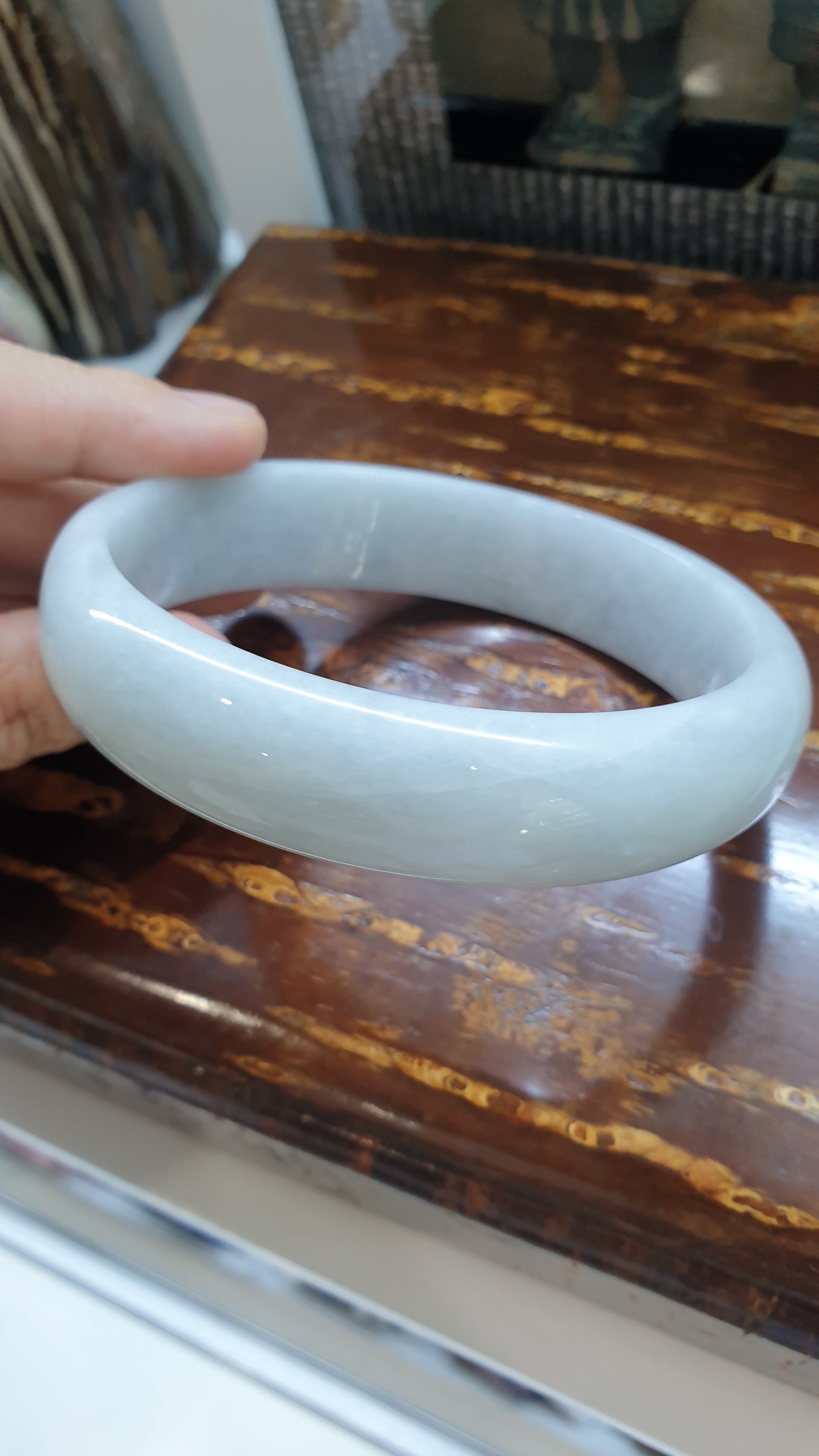 White Jade Bangle (S 76 - 77) | Authentic Type A Jadeite | Vintage Jade Bracelet