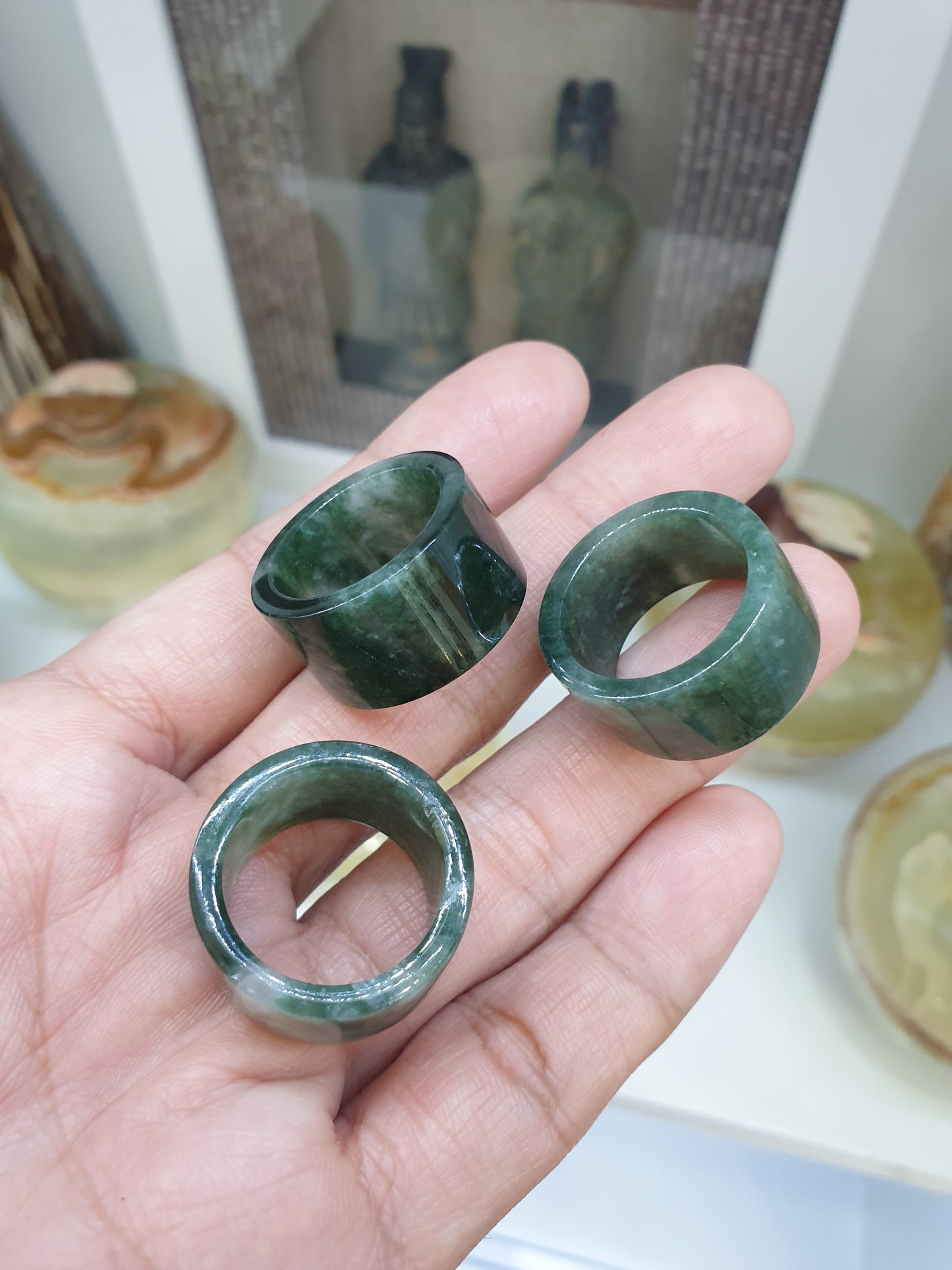 Marbled Green Jade Ring Type A Natural Jadeite Fei Cui Size 9.25 US