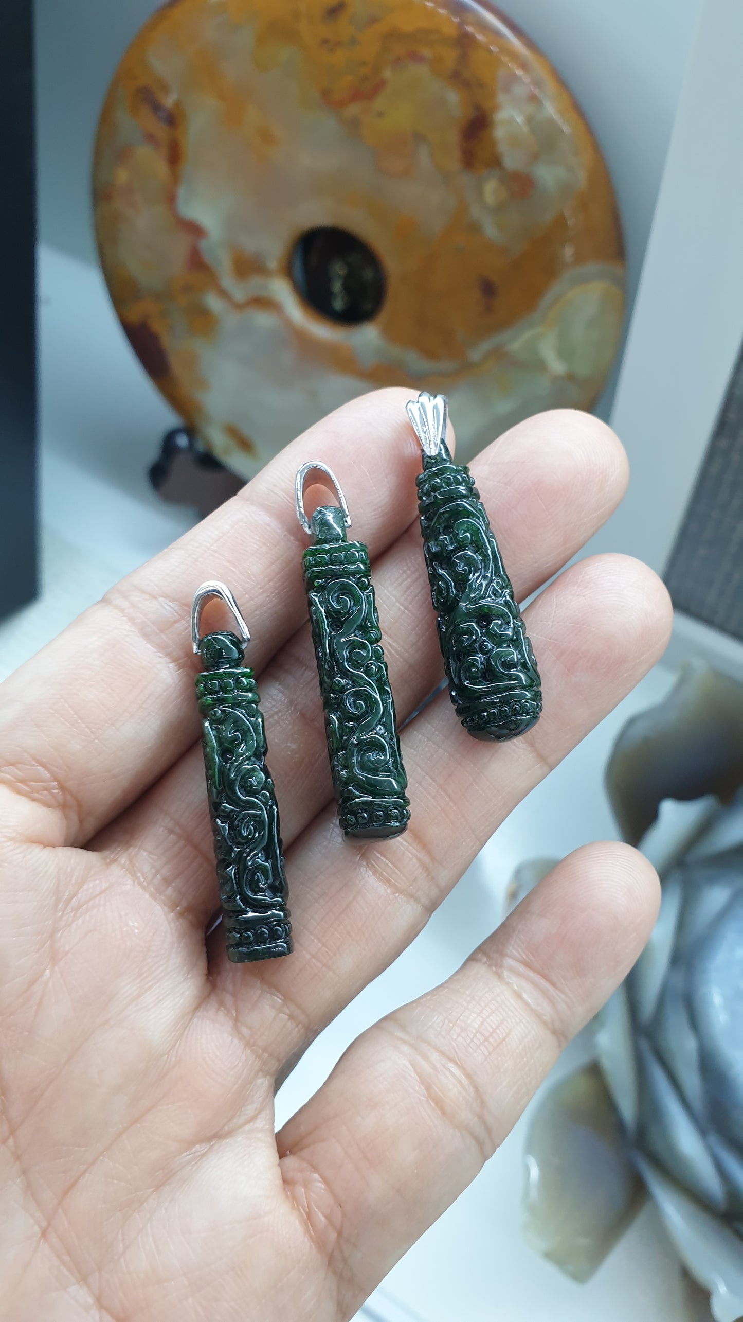 Black Jade Ru Yi Pendant (Selection) | Fei Cui - Type A Jade | Sterling Silver