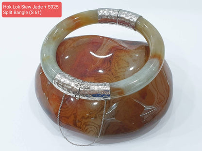 Hok Lok Siew Jade Split Bangle, Cylindrical (S 61) | Sterling Silver | Fei Cui Natural Jadeite | Eye Candy Wrist Accessory for Him or Her