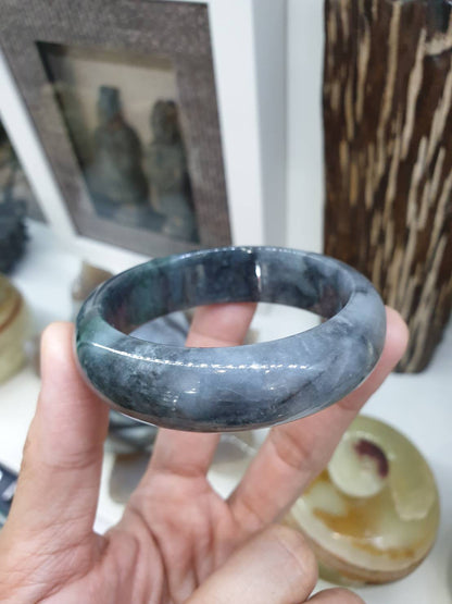 Smoky Gray Jade Type Bangle S55 Type A Myanmar Natural Jadeite Everyday Bracelet