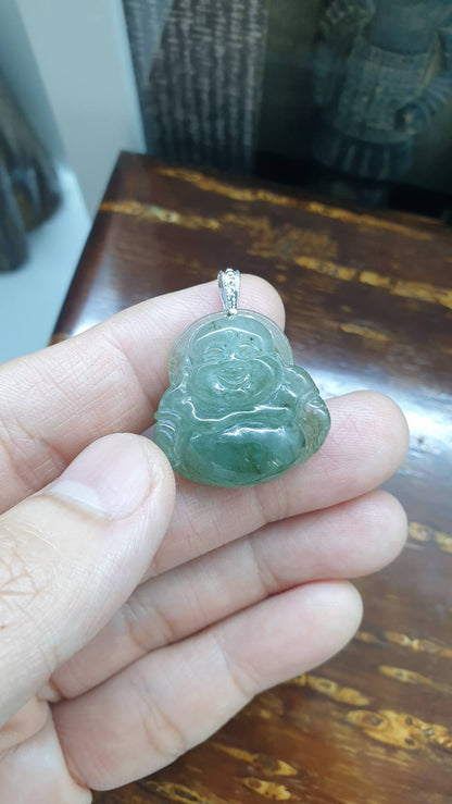 Jade Budai Pendant | Sterling Silver & Type A Natural Jadeite | Wealth Magnet Luckycharm
