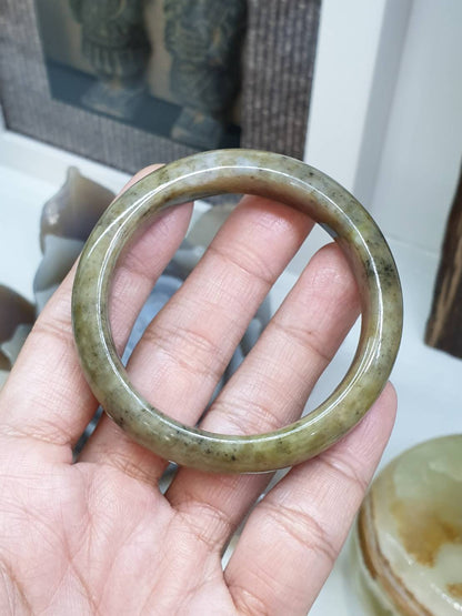 Honey Gray Jade Bangle S53 Speckled Type A Natural Myanmar Jadeite