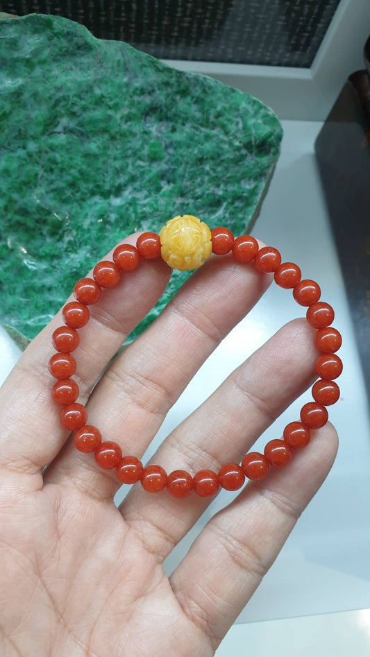 Red Jade Wealth Bracelet 17cm Natural Myanmar Jadeite Ru Yi Bead Charm