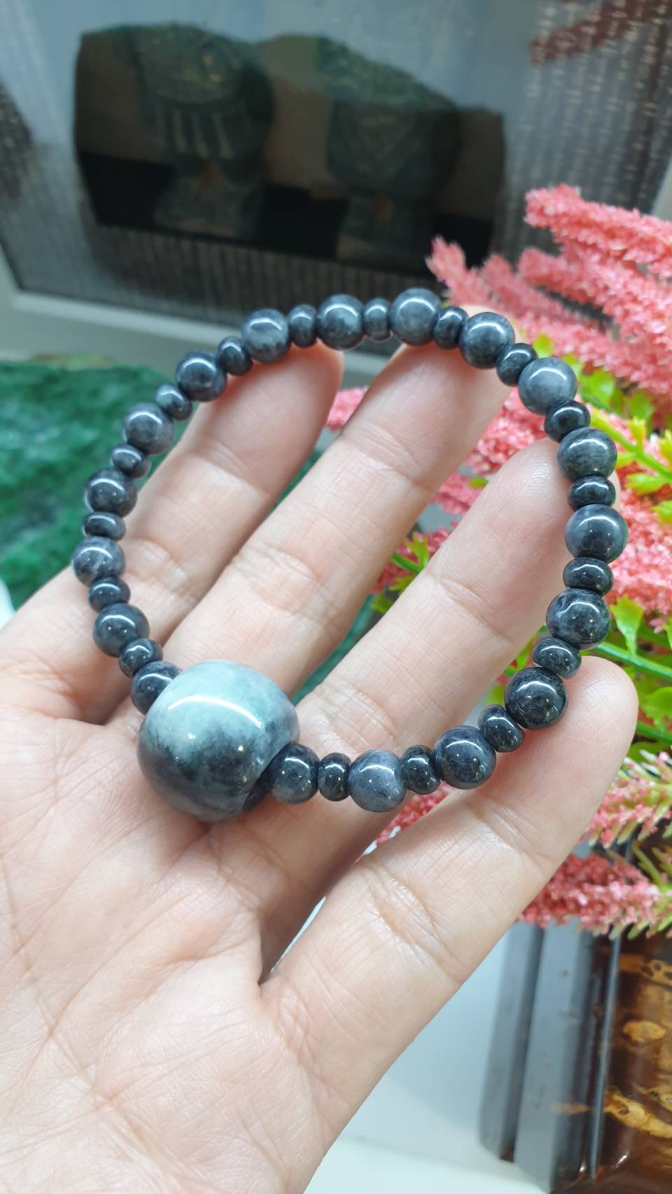 Black Jade Chic Bracelet 17cm Spinning Cylinder Charm Type A Natural Jadeite