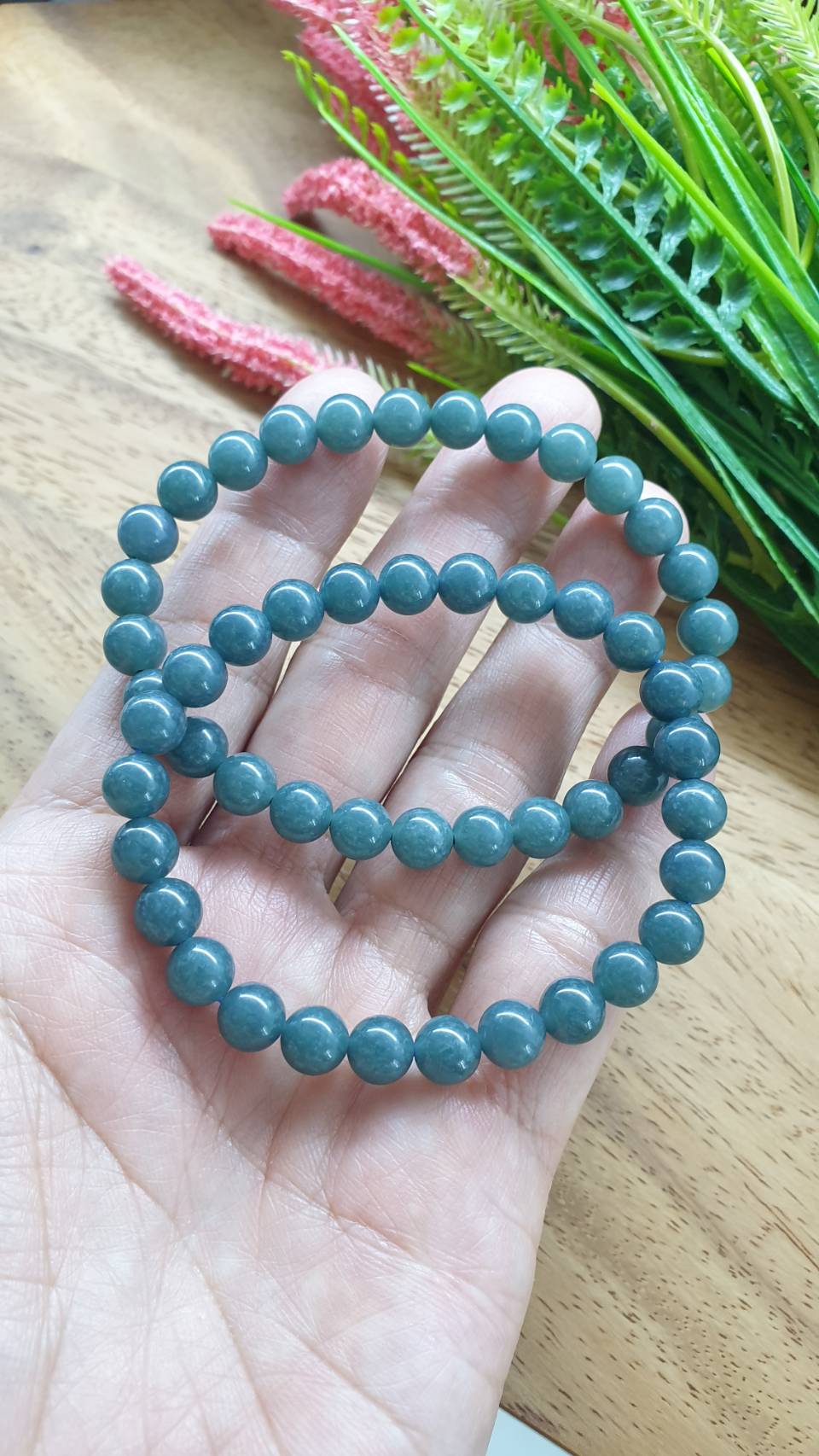 Olmec Blue Jade Bracelet 17cm Type A Natural Jadeite 7mm Beads