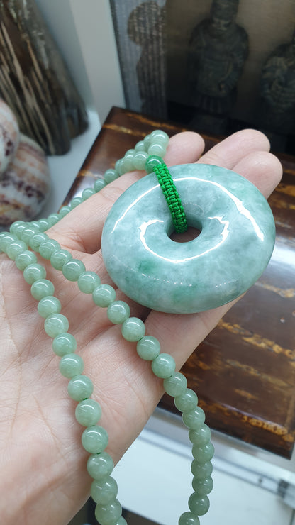 Jade Ping An Kou Necklace (24") | Type A Natural Jadeite | Statement Piece Lucky Charm Jewelry