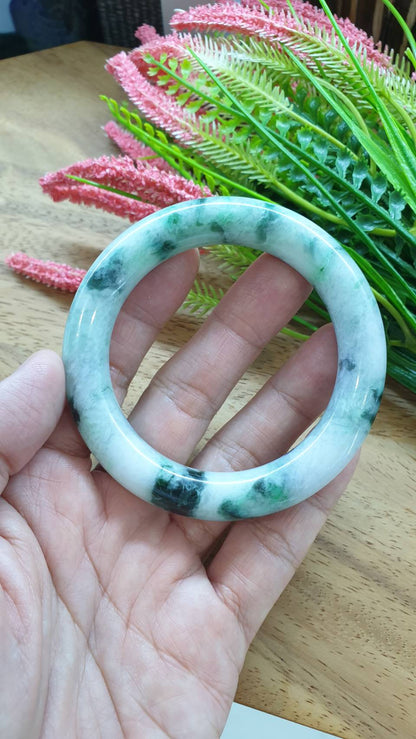 Jade Cylindrical Bangle S57.5 Marbled Green Fei Cui Type A Natural Jadeite