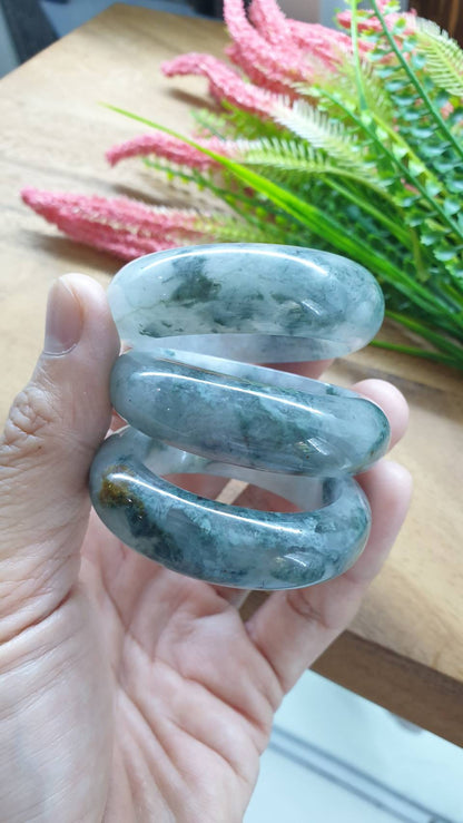 Kiddie Size Jade Bangle S39.5 S41.5 Type A Myanmar Jadeite Green Moss Misty