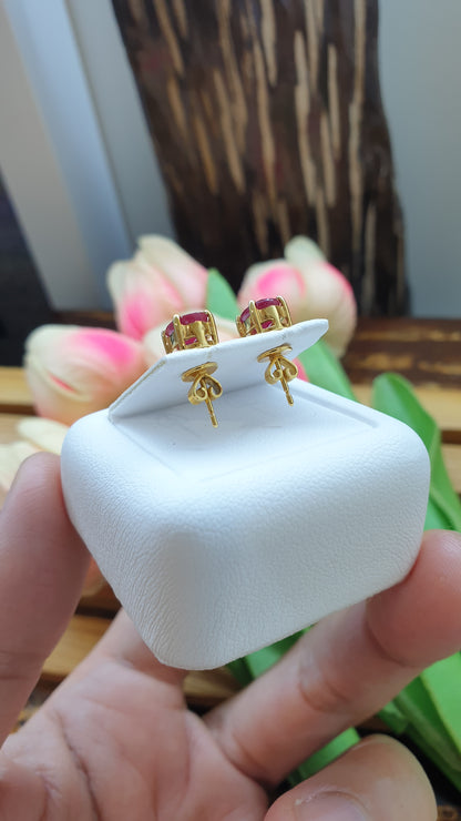 14K Gold Ruby Stud Earrings Natural Gemstones and Solid Gold