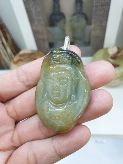 Jade Guan Yin Pendant | Fei Cui - Type A Jadeite & Sterling Silver