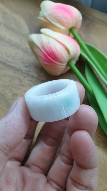 White Jade Archers Ring 11.25US  Type A Myanmar Jadeite Natural Floating Green