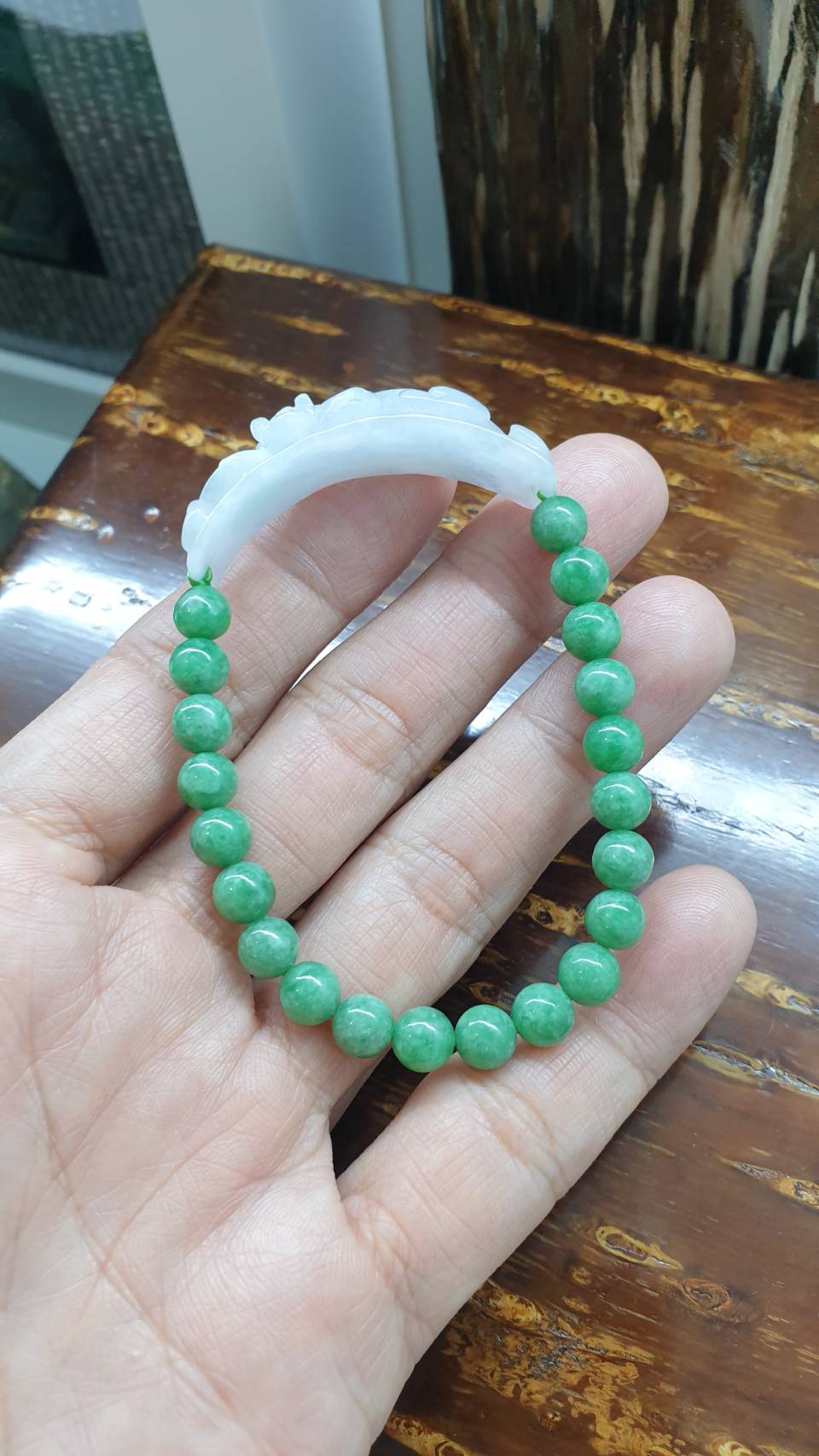 Jade Pixiu Bracelets 16cm Natural Green and White Myanmar Jadeite
