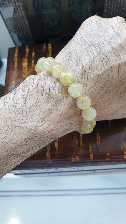 Rutilated Quartz Bracelet (17.5 mm +) | Natural Stone Beads | Wealth Magnet Charm