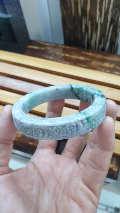 Jade Floral Bangle S58.5 Natural Ash Lavender Fei Cui Myanmar Jadeite