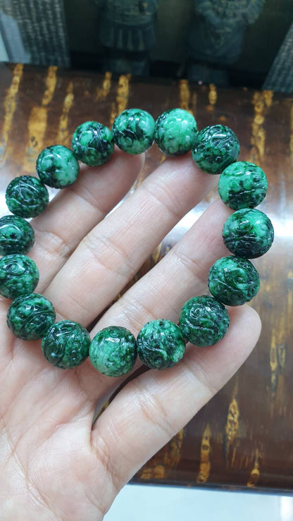 Jade Ru Yi Beads Bracelet | Marbled Green, Type A  Natural Jadeite | Giftable Gents Bracelet