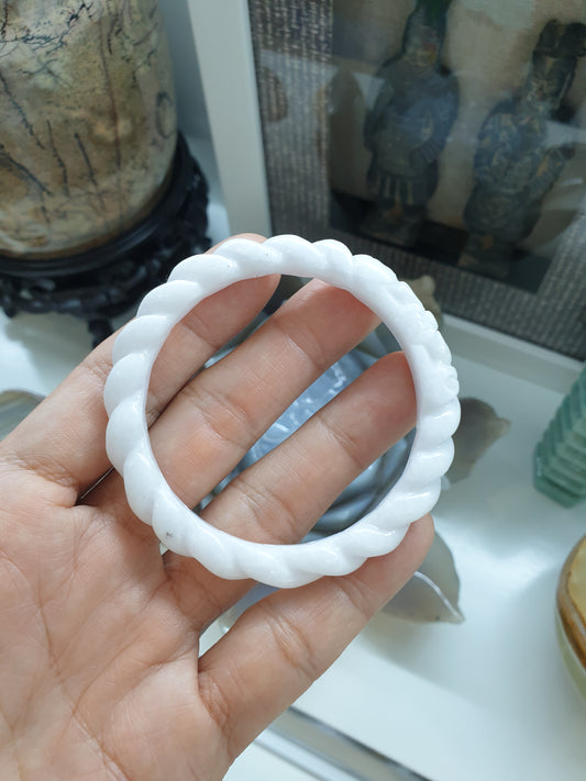 White Jade Rope Bangle (Size 55) | Type A Natural Jadeite | Vintage Wrist Accessory