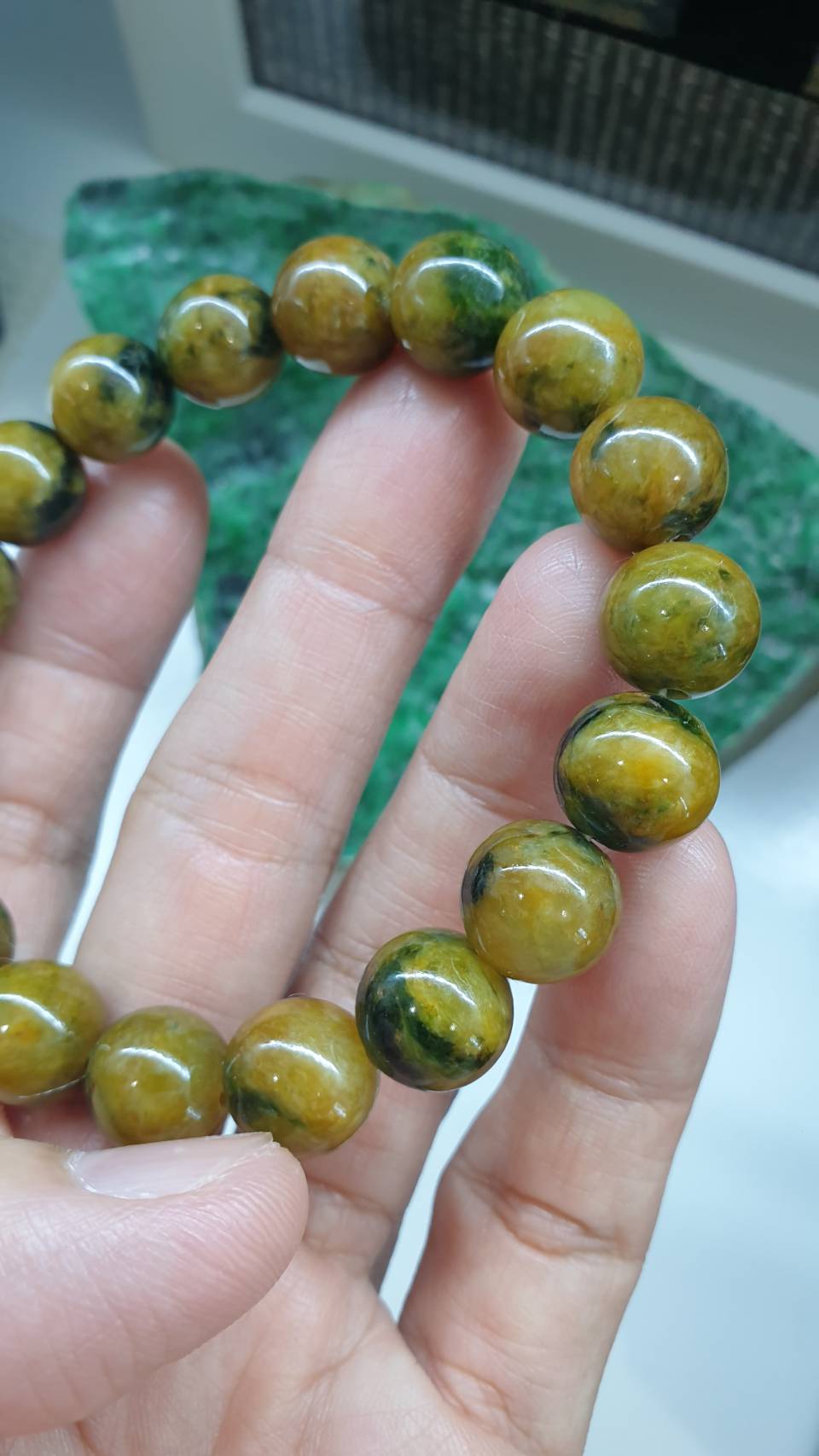 Gent's Honey Brown Jade Bracelet 18cm Myanmar Fei Cui Type A Jadeite Beads