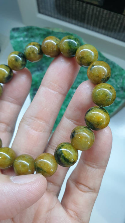 Gent's Honey Brown Jade Bracelet 18cm Myanmar Fei Cui Type A Jadeite Beads