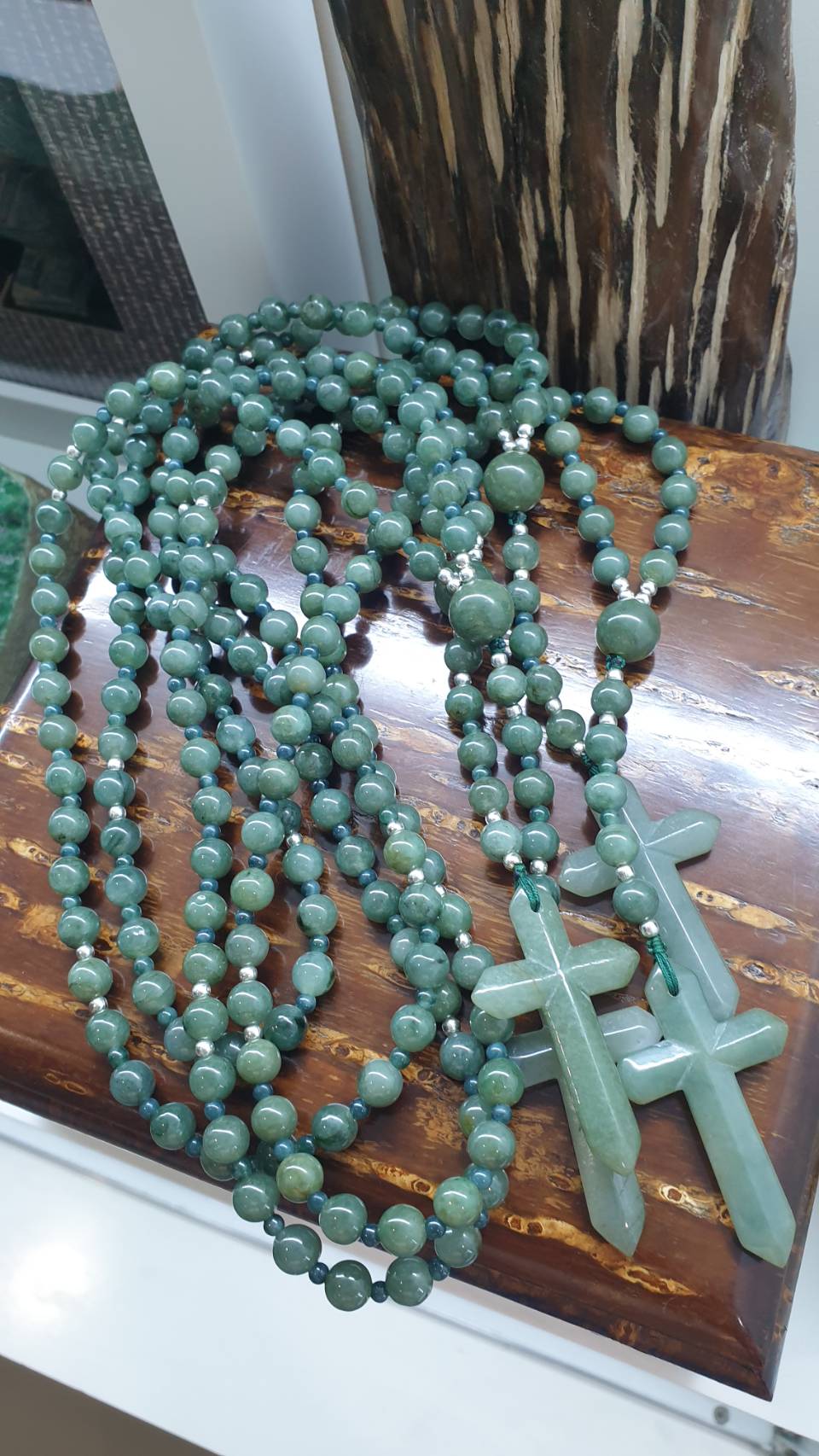 Green Jade Rosary 26inch - Vintage Natural Jadeite 7.5mm Beads - Handcrafted Prayer