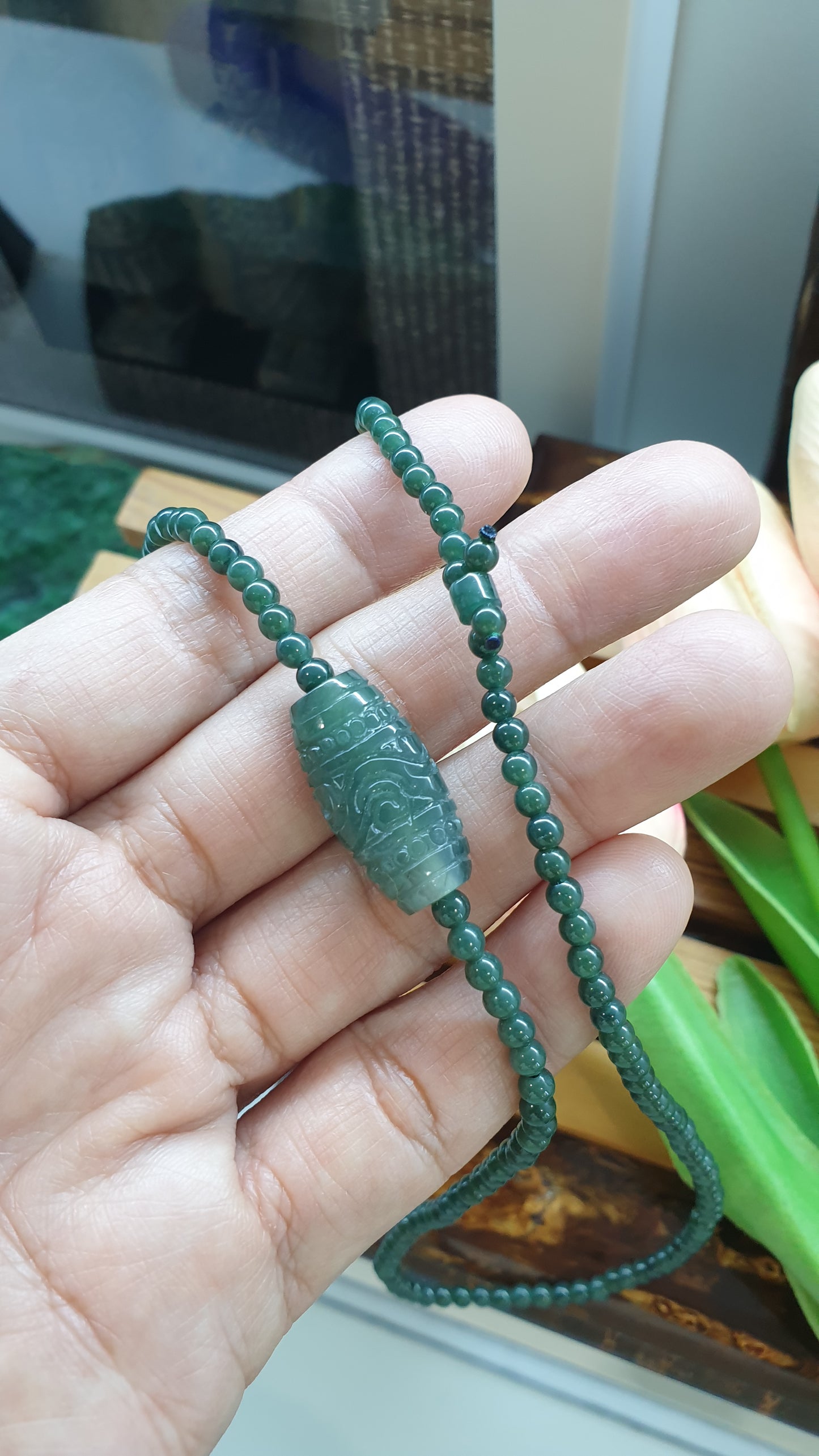 Jade Ru Yi Charm Necklace 24inch Natural Blue Green Jadeite Type A