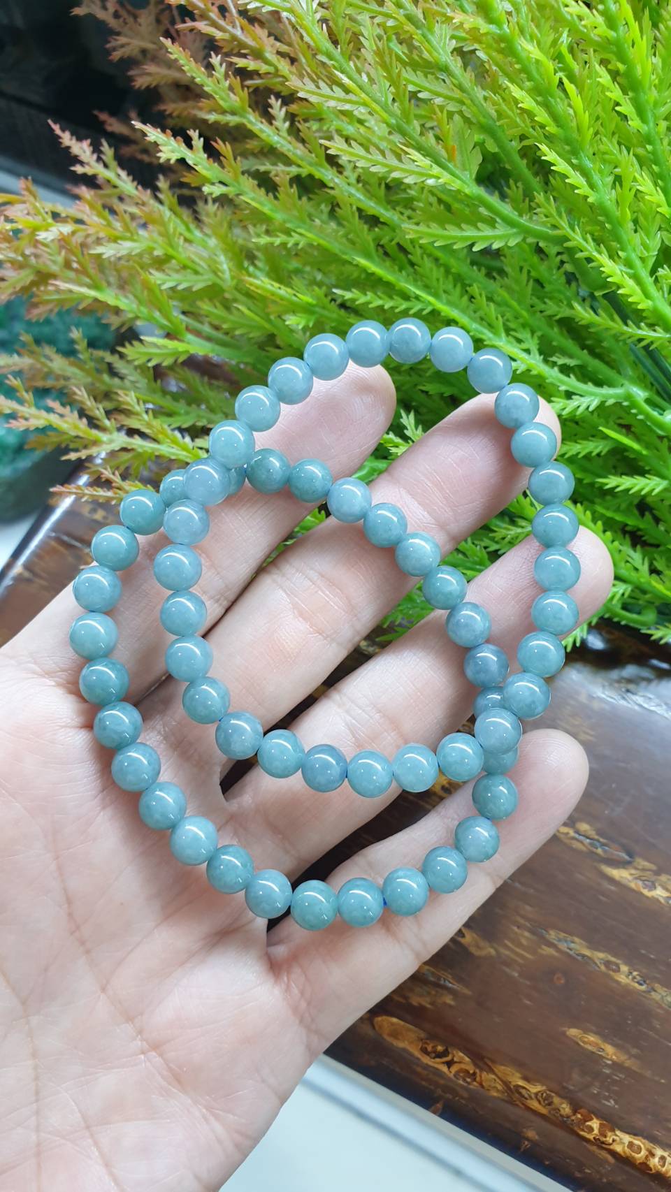 Olmec Blue Jade Bracelet 17cm Type A Natural Jadeite Misty Translucent Beads