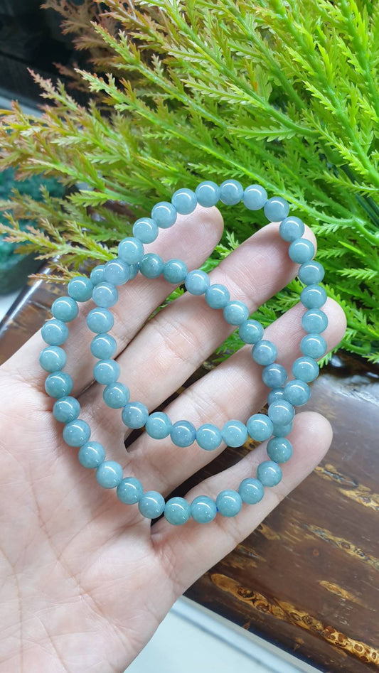 Olmec Blue Jade Bracelet 17cm Type A Natural Jadeite Misty Translucent Beads