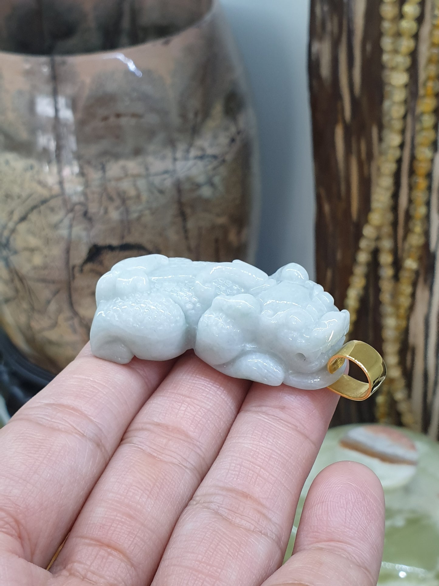 🐉White Jade Pixiu Pendant | Solid 9K Gold | Type A Natural Jadeite