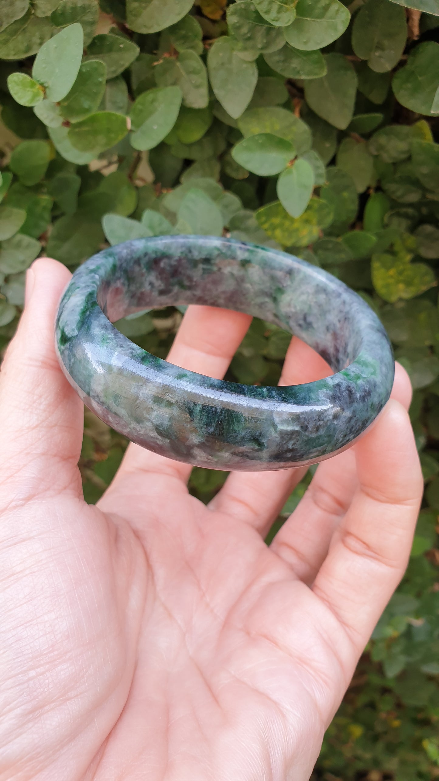 Natural Black Green Jadeite Bangle S57 Fei Cui Type A Myanmar Jade