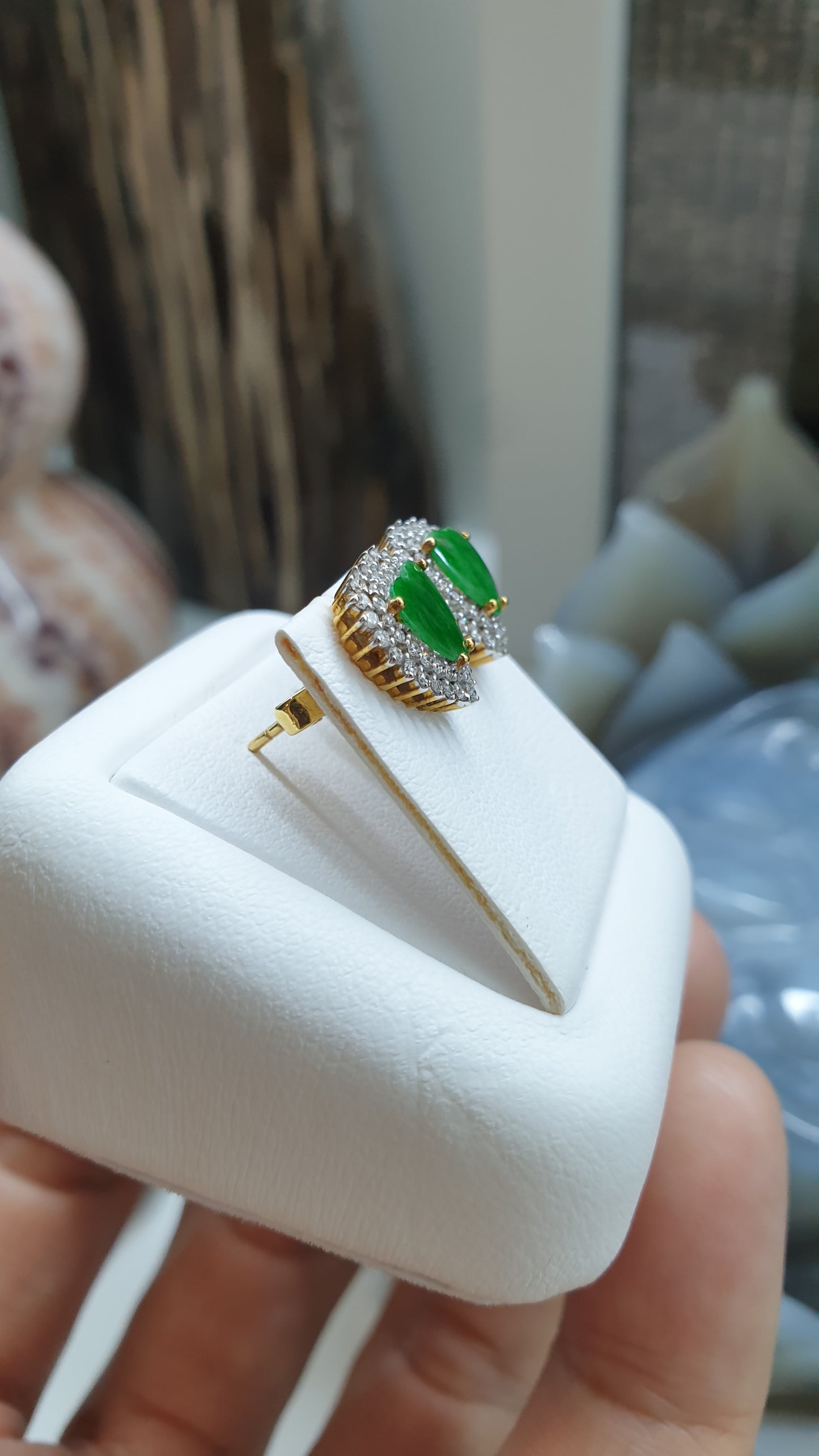 Jade & Diamond Heart Earrings | 18K Gold Studs | Fei Cui Type A Natural Jadeite